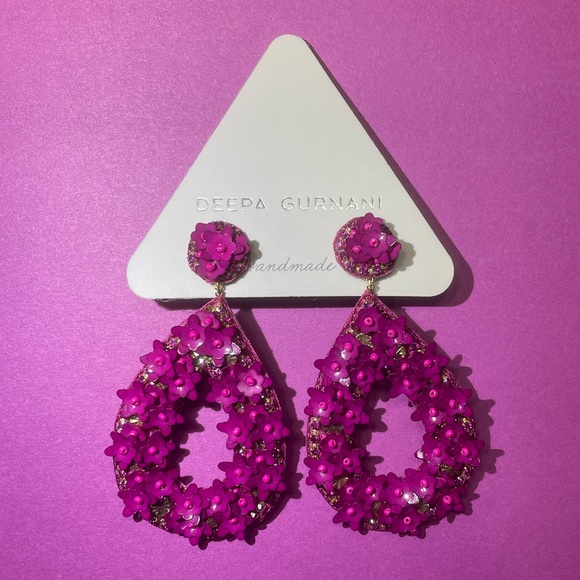 NWT Deepa Gurnani Anthropolgie Beaded Crystal Flower Statement Earrings - Picture 9 of 12